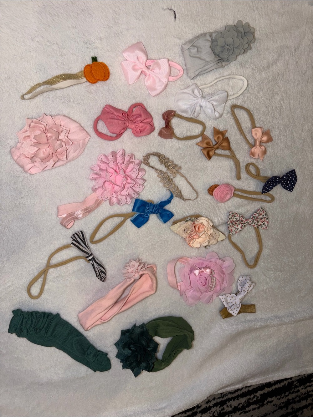 Assorted Baby Headband & Bow Set - Pink, Peach, Blue, Green, White